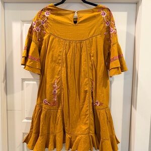 Free People sz S Golden Yellow Embroidered boho dress